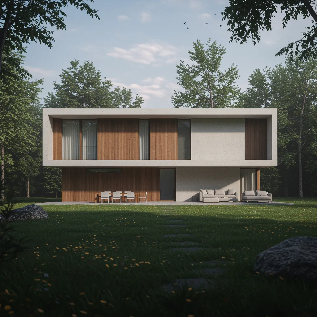 proyecto 4 "Casa moderna y minimalista con diseño innovador y sostenible, integrada armoniosamente en su entorno natural."